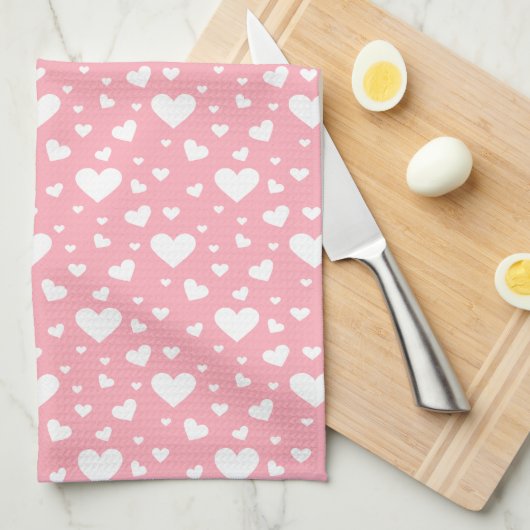 Wit Hart Patroon Op Roze Theedoek (Quarter Fold)