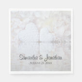 Wit hart reflecteren en peonies Elegant bruiloft Servet (Voorkant)