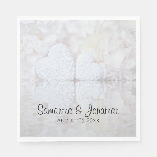 Wit hart reflecteren en peonies Elegant bruiloft Servet (Voorkant)