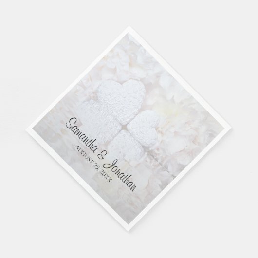 Wit hart reflecteren en peonies Elegant bruiloft Servet (Hoek)