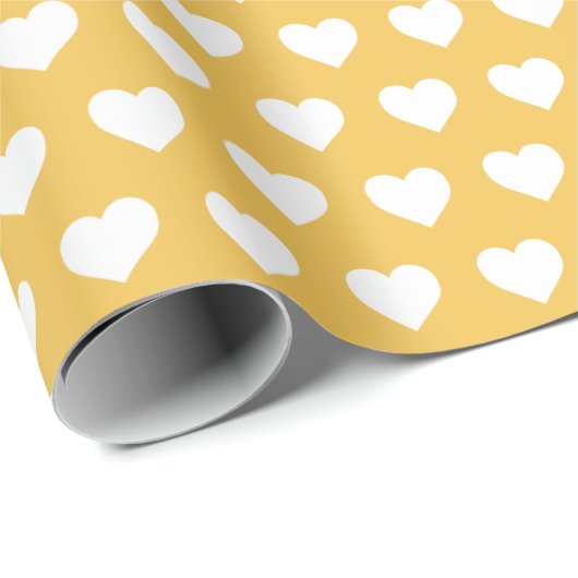  wit harten Patroon Honinggeel Cadeaupapier (Rol Hoek)