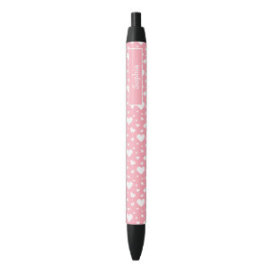 Wit Hartpatroon Op Roze Met Aangepaste Naam Zwarte Inkt Pen