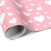 Wit Hartpatroon Op Roze - Valentijnsdag Cadeaupapier (Rol Hoek)