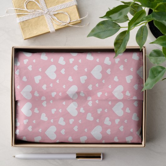 Wit Hartpatroon op Roze - Valentijnsdag Tissuepapier (Geschenk)