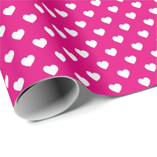 Wit Heet Roze Tiny Heart Patroon Verpakkend Papier (Rol Hoek)
