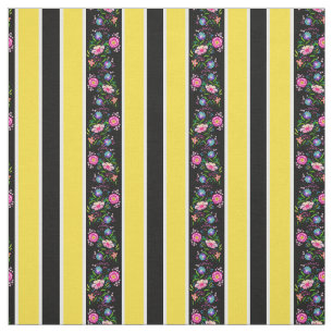 Wit, helder geel/folk bloemen/streep/zwart stof