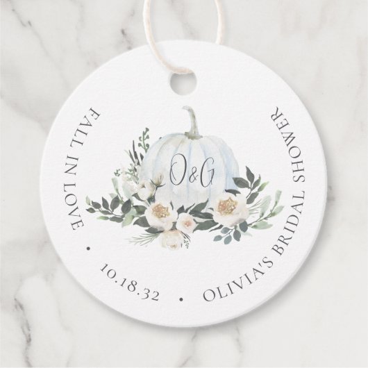 Wit herfstpommerengroen monogram bedankjes labels (Voorkant)