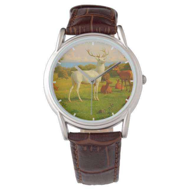 Wit hert in open veld natuur wildleven horloge (Voorkant)