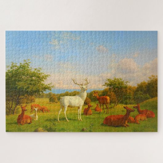 Wit hert in open veld natuur wildlife legpuzzel (Horizontaal)