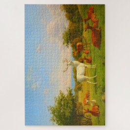 Wit hert in open veld natuur wildlife legpuzzel