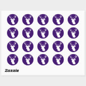 Wit hertenhoofd silhouet - donker Paarse Ronde Sticker (Vel)