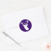 Wit hertenhoofd silhouet - donker Paarse Ronde Sticker (Envelop)