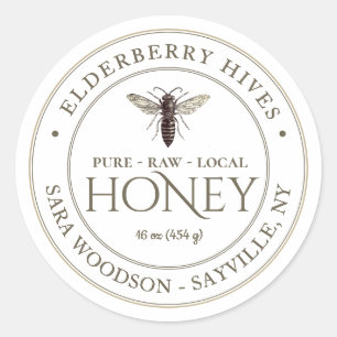 Wit honingetiket met  koningin ronde sticker