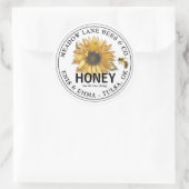 Wit honingetiket met zonnebloem en honingbijen ronde sticker (Tas)