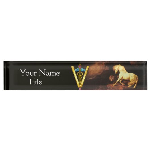 WIT-HORSE EN LION/CADUCEUS VETERINAIR SYMBOOL NAAMBORDJE (Voorkant)