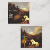 WIT-HORSE EN LION/CADUCEUS VETERINAIR SYMBOOL VIERKANTE VISITEKAARTJE (Voorkant / Achterkant)