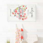 Wit Hout Bloemen Hart Meisje Baby shower Welkom Spandoek (Insitu)
