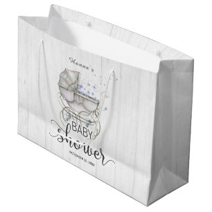 Wit Hout &  Carriage Boy Baby shower Large Cadeautasje