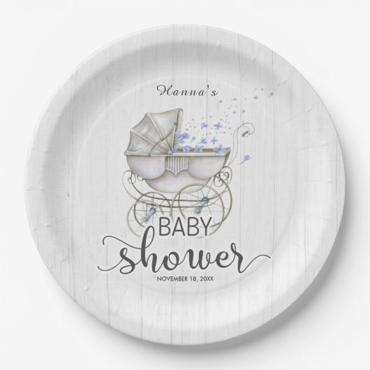 Wit Hout &  Carriage Boy Baby shower Papieren Bordje (Voorkant)