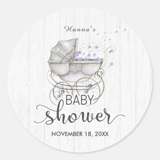 Wit Hout &  Carriage Boy Baby shower Ronde Sticker (Voorkant)