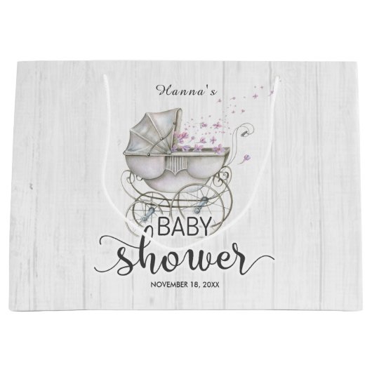 Wit Hout &  Carriage Meisje Baby shower Groot Cadeauzakje (Voorkant)