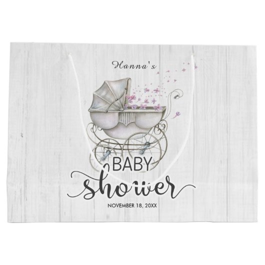 Wit Hout &  Carriage Meisje Baby shower Groot Cadeauzakje (Achterkant)