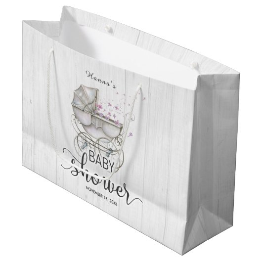 Wit Hout &  Carriage Meisje Baby shower Groot Cadeauzakje (Voorkant Gekanteld)