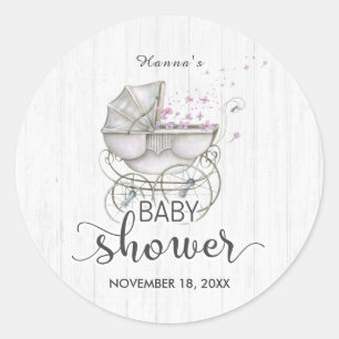 Wit Hout &  Carriage Meisje Baby shower Ronde Sticker