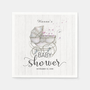 Wit Hout & Carriage Meisje Baby shower Servetten