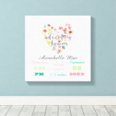 Wit Hout Chique Bloemen Hart Baby Meisje Geboorte  Canvas Afdruk (Insitu (Houten vloer))