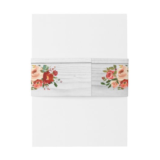 Wit Hout Chique Custom Rustiek Rood Bloemen Rozen Uitnodigingen Wikkel (Achterkant Voorbeeld)