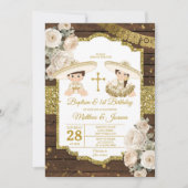 Wit Hout Doop 1e Verjaardag Twin Jongen & Meisje Kaart (Voorkant)