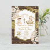 Wit Hout Doop 1e Verjaardag Twin Jongen & Meisje Kaart (Staand voorkant)