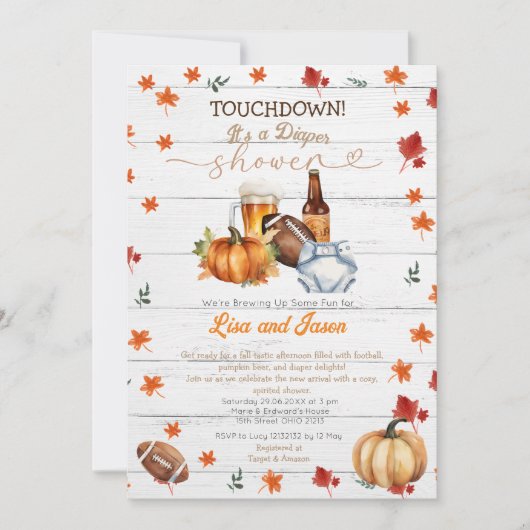 Wit Hout Football Pompoen Herfst Luier Douche Kaart (Voorkant)