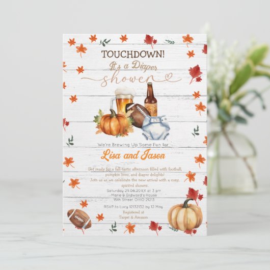 Wit Hout Football Pompoen Herfst Luier Douche Kaart (Staand voorkant)