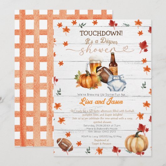 Wit Hout Football Pompoen Herfst Luier Douche Kaart (Voorkant / Achterkant)