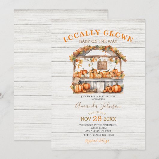 Wit Hout Lokaal Gekweekt Pompoen Herfst Baby showe Kaart (Voorkant / Achterkant)