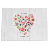 Wit Hout & Roze Bloemen Hart Meisje Baby shower Groot Cadeauzakje (Voorkant)