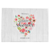 Wit Hout & Roze Bloemen Hart Meisje Baby shower Groot Cadeauzakje (Achterkant)