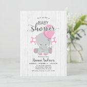 Wit Hout Roze Olifant Baby shower Invitation Kaart (Staand voorkant)