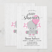 Wit Hout Roze Olifant Baby shower Invitation Kaart (Voorkant / Achterkant)