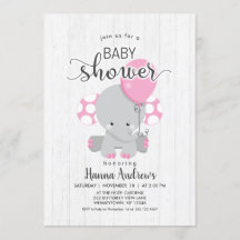 Wit Hout Roze Olifant Baby shower Invitation