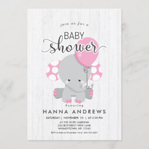 Wit Hout Roze Olifant Baby shower Invitation Kaart