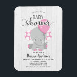 Wit Hout Roze Olifant Baby shower Invitation Magneet<br><div class="desc">Chic White Wood & Whimsical Baby Olifant en ballon Meisje Baby shower Invitation! Pas het aan door uw info toe te voegen! Check mijn winkel om het hele collectie met dit ontwerp te zien!</div>