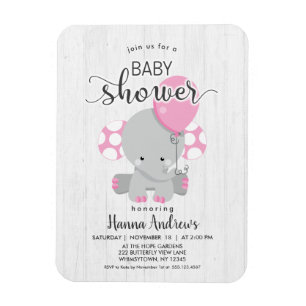 Wit Hout Roze Olifant Baby shower Invitation Magneet