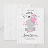 Wit Hout Roze Olifant Baby shower Invitation Uitnodiging Briefkaart (Voorkant / Achterkant)