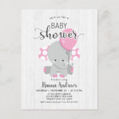 Wit Hout Roze Olifant Baby shower Invitation Uitnodiging Briefkaart (Voorkant)