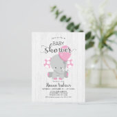 Wit Hout Roze Olifant Baby shower Invitation Uitnodiging Briefkaart (Staand voorkant)