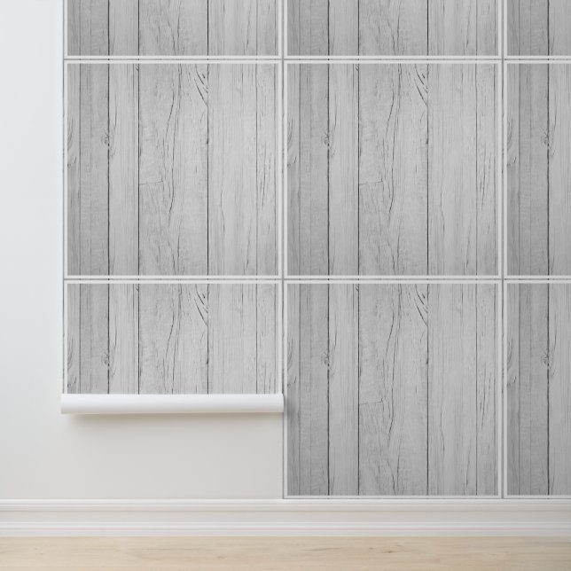 Wit Hout Rustieke Strand Tegels Patroon Zwart Wit Behang (Applicatie)