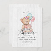 Wit Hout Teddy Bear Meisje Baby shower Uitnodiging (Voorkant / Achterkant)